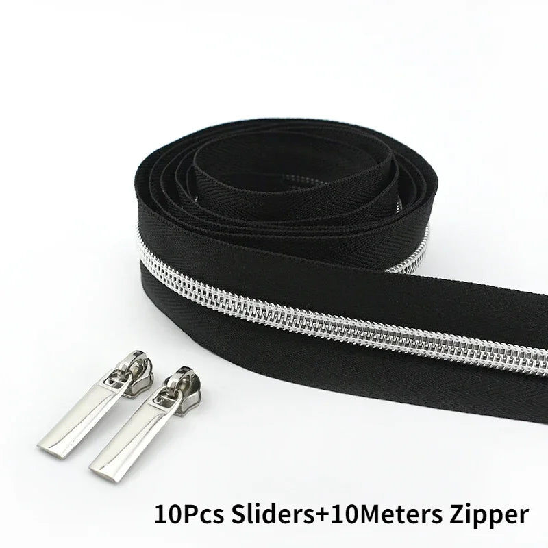 10Meter 3# 5# Brass Nylon Zipper Tape with Zip Puller Slider Bag Clothes  Jacket Decorative Zippers Repair Kit Sewing Accessories